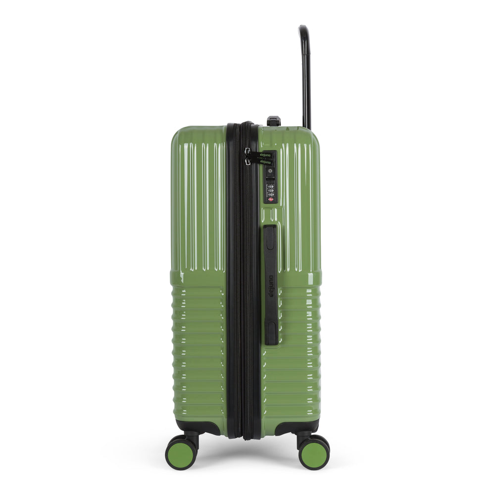 Tonal polycarbonate hardside spinner suitcase in Matcha, side view
