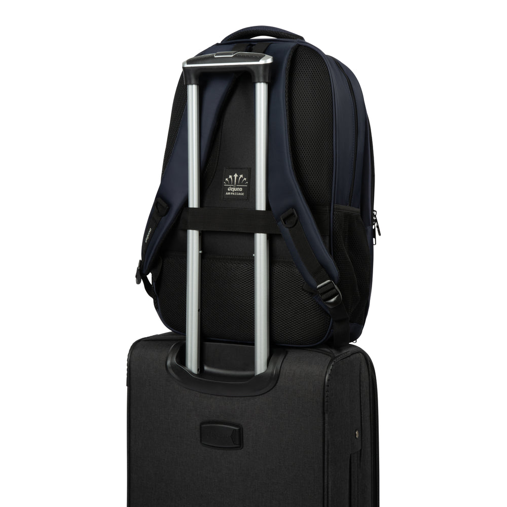 Pioneer laptop backpack with trolley sleeve in Navy, trolley sleeve on the back panel