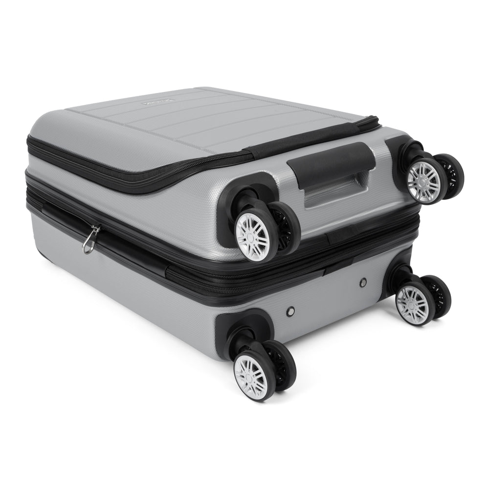 Compact II hardside carry-on spinner suitcase in Silver, close-up of the spinner wheels