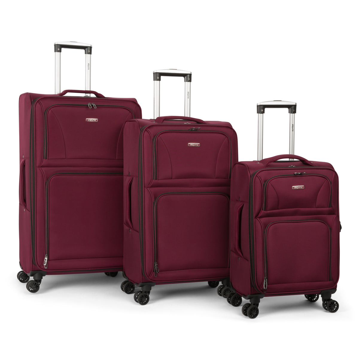 Atlantis 3-piece softside luggage set in Burgundy: carry-on, medium and large suitcases