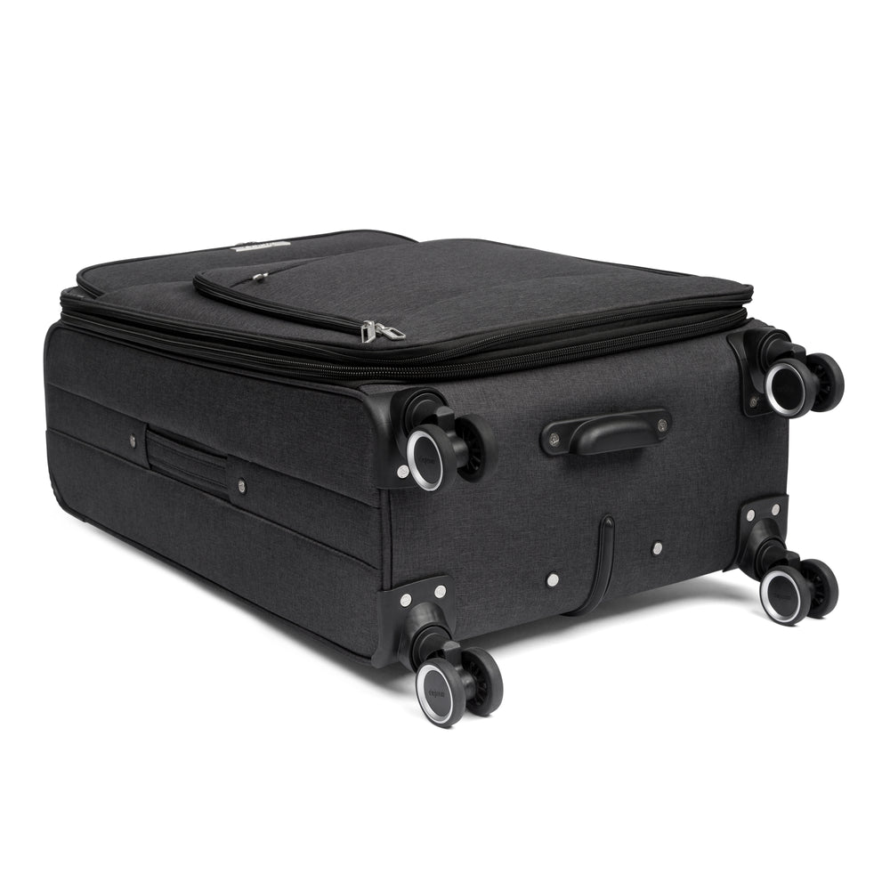 Durango softside spinner suitcase in Black, close-up of the spinner wheels