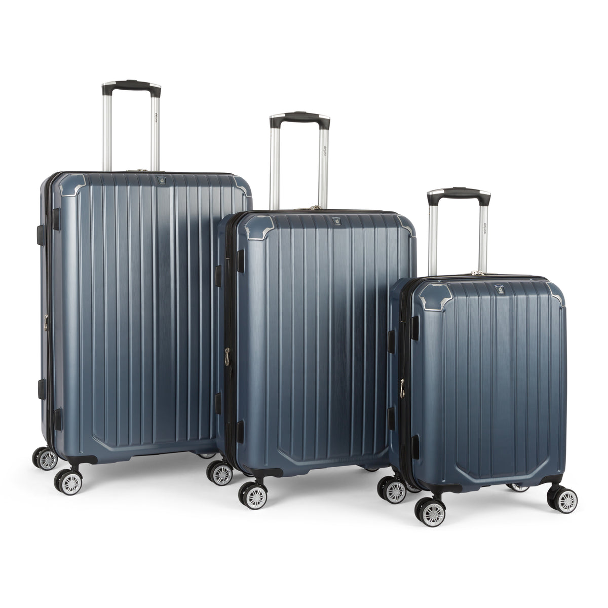 Beaumont 3-piece hardside luggage set in Blue: carry-on, medium and large suitcases