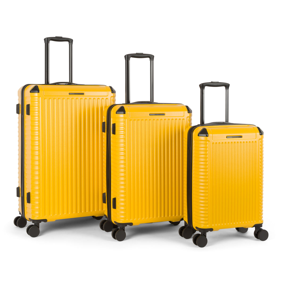 Abrams 3-piece hardside luggage set in Yellow: carry-on, medium and large suitcases