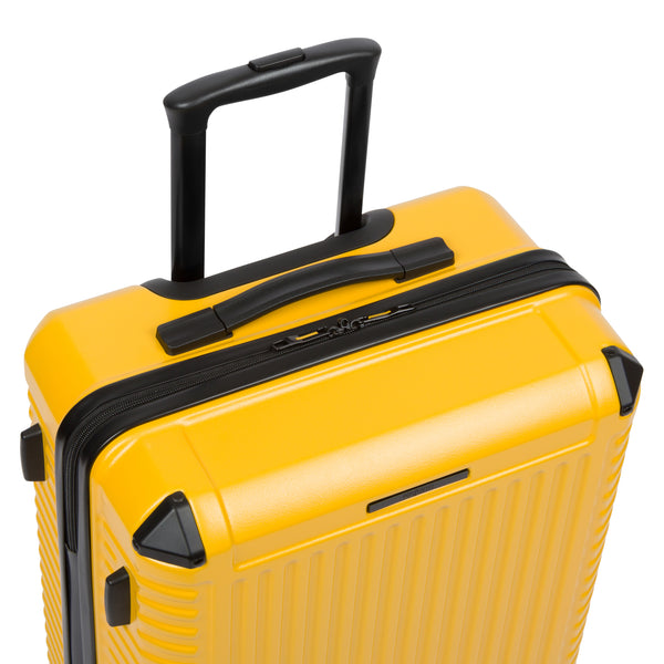 Abrams hardside spinner suitcase in Yellow, close-up of the padded handle