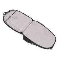 Commuter TSA-friendly laptop backpack in Black, laptop compartment opened flat