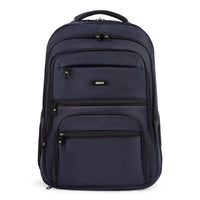 Pioneer laptop backpack with trolley sleeve in Navy, front view