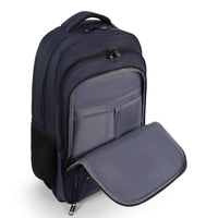 Pioneer laptop backpack with trolley sleeve in Navy, front organizer pocket