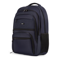 Pioneer laptop backpack with trolley sleeve in Navy, side view