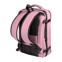 Stryde backpack in Mauve from the back left, with padded straps and side compression buckles