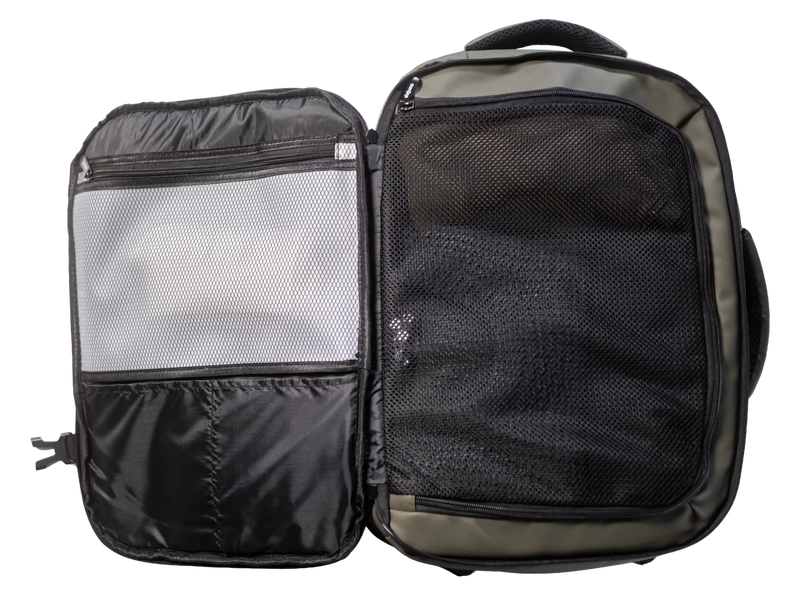 Weekender 40L Travel Backpack expandable main compartment being packed like a suitcase