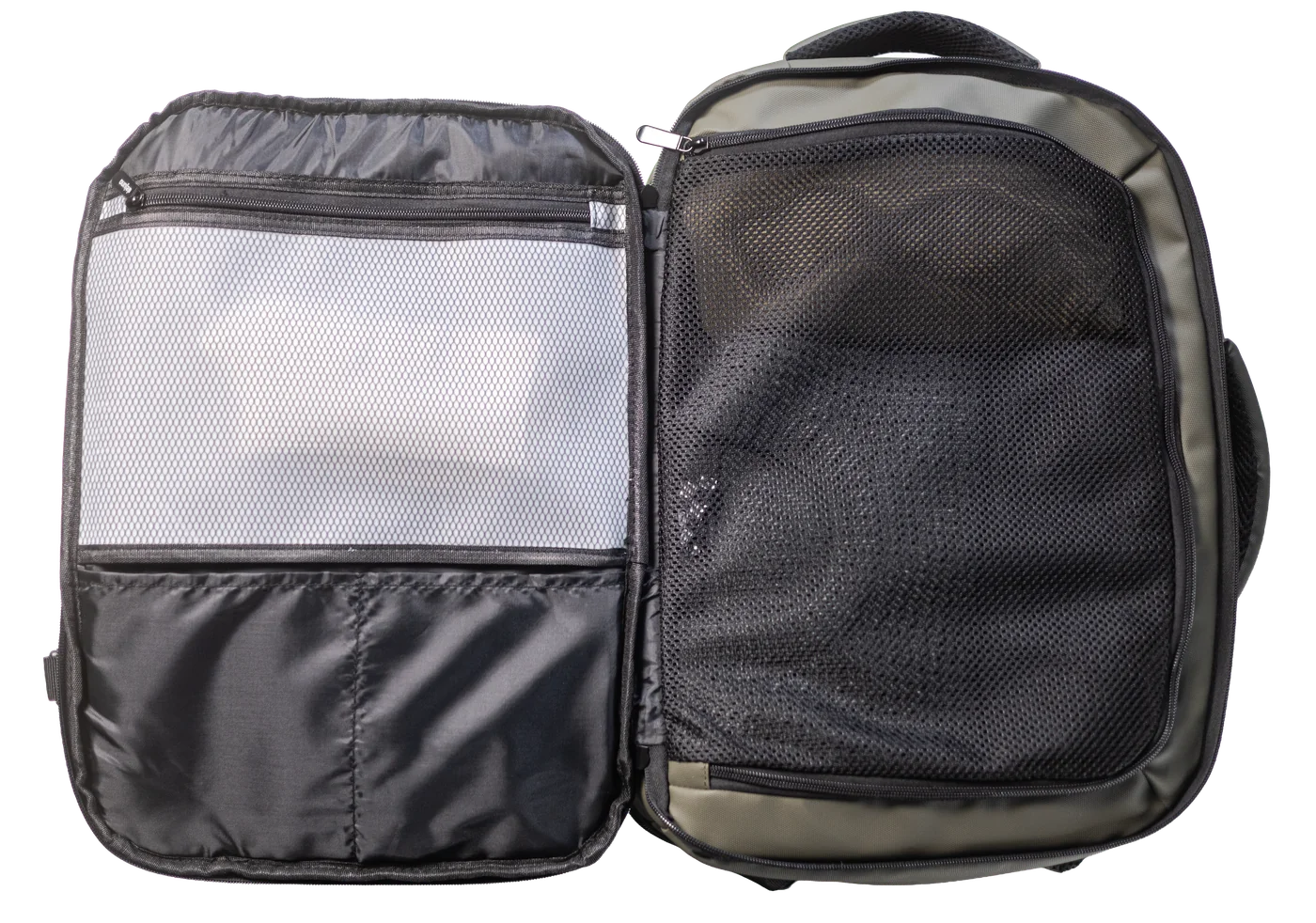 Weekender open front pocket, items being packed in